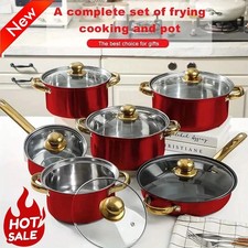 12 Piece Cookware Set Nonstick Pots and Pans Home Kitchen Cooking Non Stick, Red