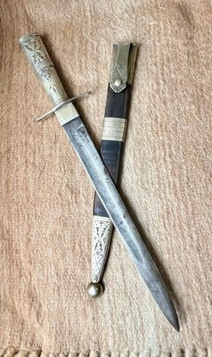 Antique Gaucho Facon 18'' Knife Silver 800 A. Panisse Buenos Aires Signed Blade