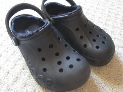 Crocs Men's 7M Women 9M Baya Black Lined Slip On Clog Dual Comfort Sandals