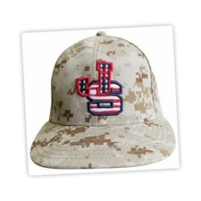 New Era 59Fifty Fitted Cap Size 7 Desert Digital Camo USA Flag JS Logo Flat Brim