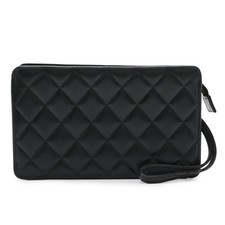 Chanel Coco Matelasse Makeup Pouch Clutch Bag Second Leather Black r0_0302