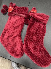 2 Pack  Merry Brite 21 inch Red Velvet Christmas Stocking With Pom-Pom Accents