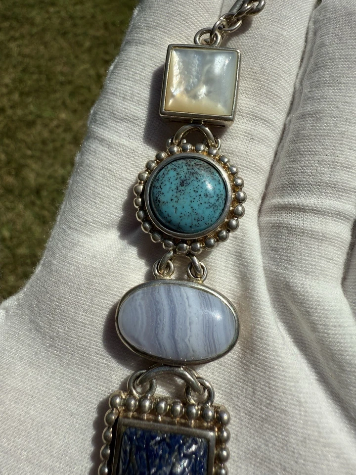 WK 925 Sterling Silver Gemstone Link Bracelet 52g Whitney Kelly China - Image 4 of 4