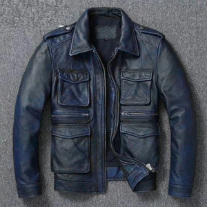 Peau d'agneau en cuir vintage, veste de motard en peau de mouton
