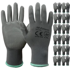 JM-FUHAND Ultra-Thin PU Coated Safety Work Gloves, 12 Pairs, Grey, Medium, Un...