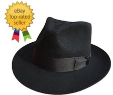 Classic Black Men'S Wool Felt Godfather Gangster Mobster Gentleman Fedora Hat