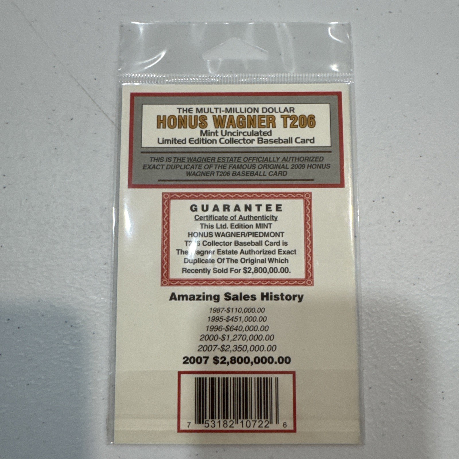 Honus Wagner T206 Piedmont Reprint Mint Uncirculated Limited Edition Estate view 2