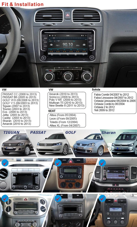 7" Stereo CarPlay for VW SEAT SKODA GPS Radio Sat Navigator WiFi BT 4 Core 4+32G - Image 2 of 4