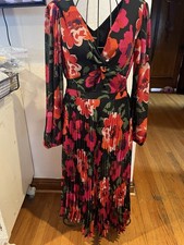Kensie Women's Floral Red and Black Dress With Chiffon Skirt