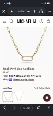 Michael M Small Pavé Link Necklace 14K Yellow Gold Diamond Paperclip Chain