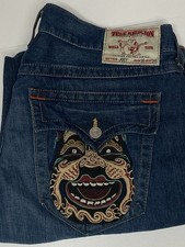 VINTAGE Y2K True Religion Joey Embroidered Mask Flare Jeans - Made in USA