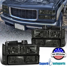 Fits 1994-1998 GMC C10 C/K Sierra Smoke Headlights+Bumper Corner Lights Pair