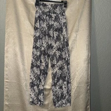Rewash neutral Leaf Print open leg casual vacation Pant small stretch waist