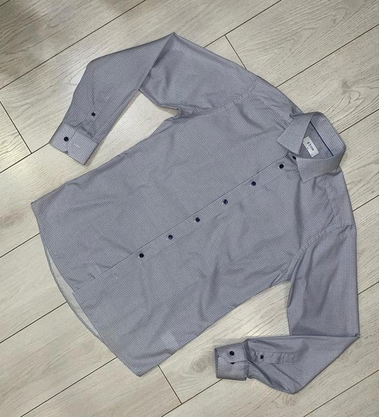 Men Eton Shirt Grey Cotton 40 /L / 48 #3VSJ