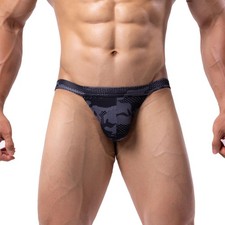 Mens Low Rise Bikini Briefs with Bulge Pouch, Soft Micro Mesh Underwear, Black