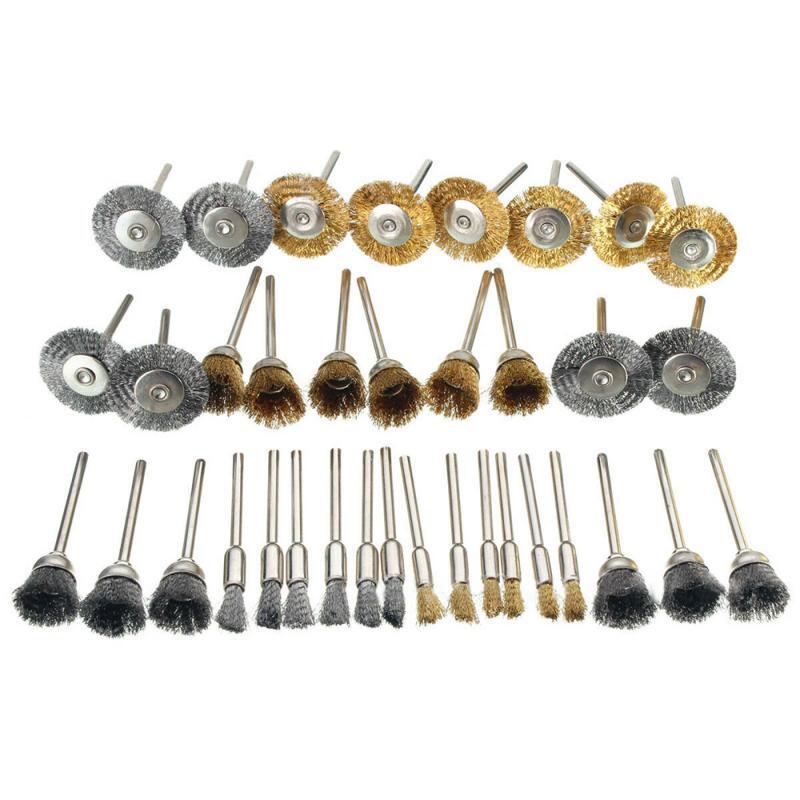 36Pcs Brass Steel Wire Wheels for Drill Rotary Tools Polishing Cleaning