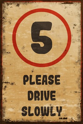 5 MPH Bitte fahren Sie langsam Vintage-Stil Sicherheitswarnung Verkehrsschild, Geschwindigkeitsbegrenzung