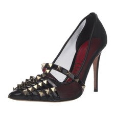 VALENTINO Rockstud Accents Mesh Fishnet Alcove Accents Pumps Black Size 38.5 NIB