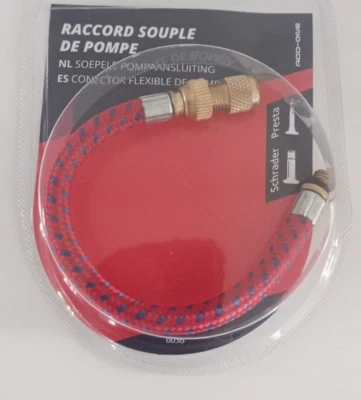 Raccord flexible pompe vélo embout schrader presta gonflage pneu vélo vtt cyclo - Photo 1/2