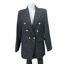 JASON WU Black Tweed Double-Breasted Blazer Jacket Chunky Gold Buttons sz M NEW