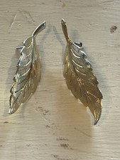 Vintage 2  Gold Tone Feather Stud Earrings