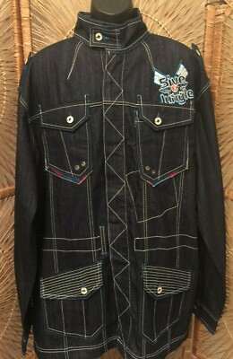 5ive Jungle Men's Hip Hop Walk Of LIfe Denim Jacket Size 2XL Blue Embroidered
