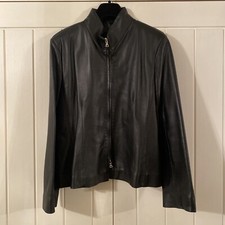 Ladies british Designer Shangri La Very Soft Black Leather Jacket Uk 14