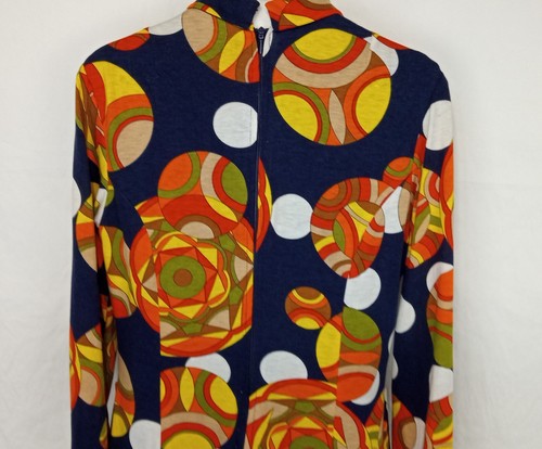 1960's VTG psychedelic groovy Picasso women's lined mini dress Dagger Collar M - Picture 9 of 14