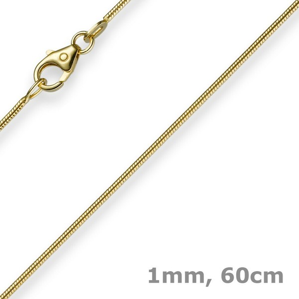 1Mm Schlangenkette Kette Collier Aus 750 Gold Gelbgold, Goldkette 60Cm, Damen-image