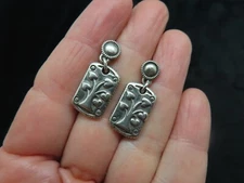 Vintage-Tree of Life Silver Tone Dangle Pierced Earrings