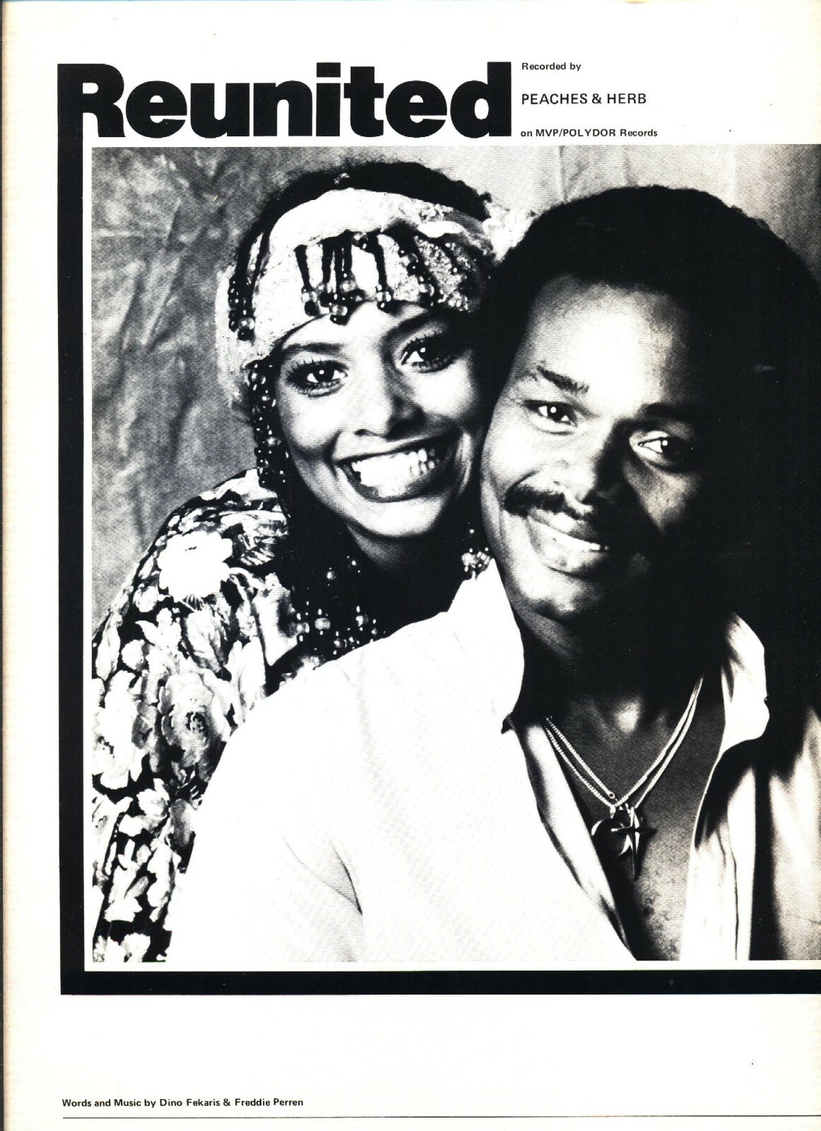 PEACHES & HERB REUNITED SHEET MUSIC PIANO/VOCAL/GUITAR/CHORDS VERY RARE