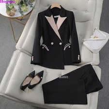 Elegant Korean Women Colorblock Career Office Business Suits Blazer Coat Jacket