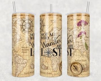 Not All Who Wander Are Lost Vintage Map Compass Design 20oz Skinny Tumbler