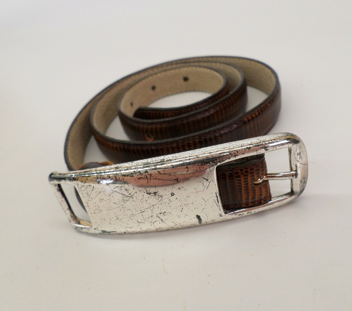 Nicole Miller Belt Small 33” Long Lizard Print Italian Leather Brown Reptile Belt 90s - Etsy main image 3
