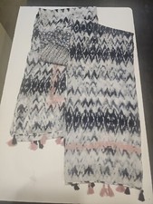 Large Pink and Navy Blue Scarf with tassels. 70" long x 38" wide