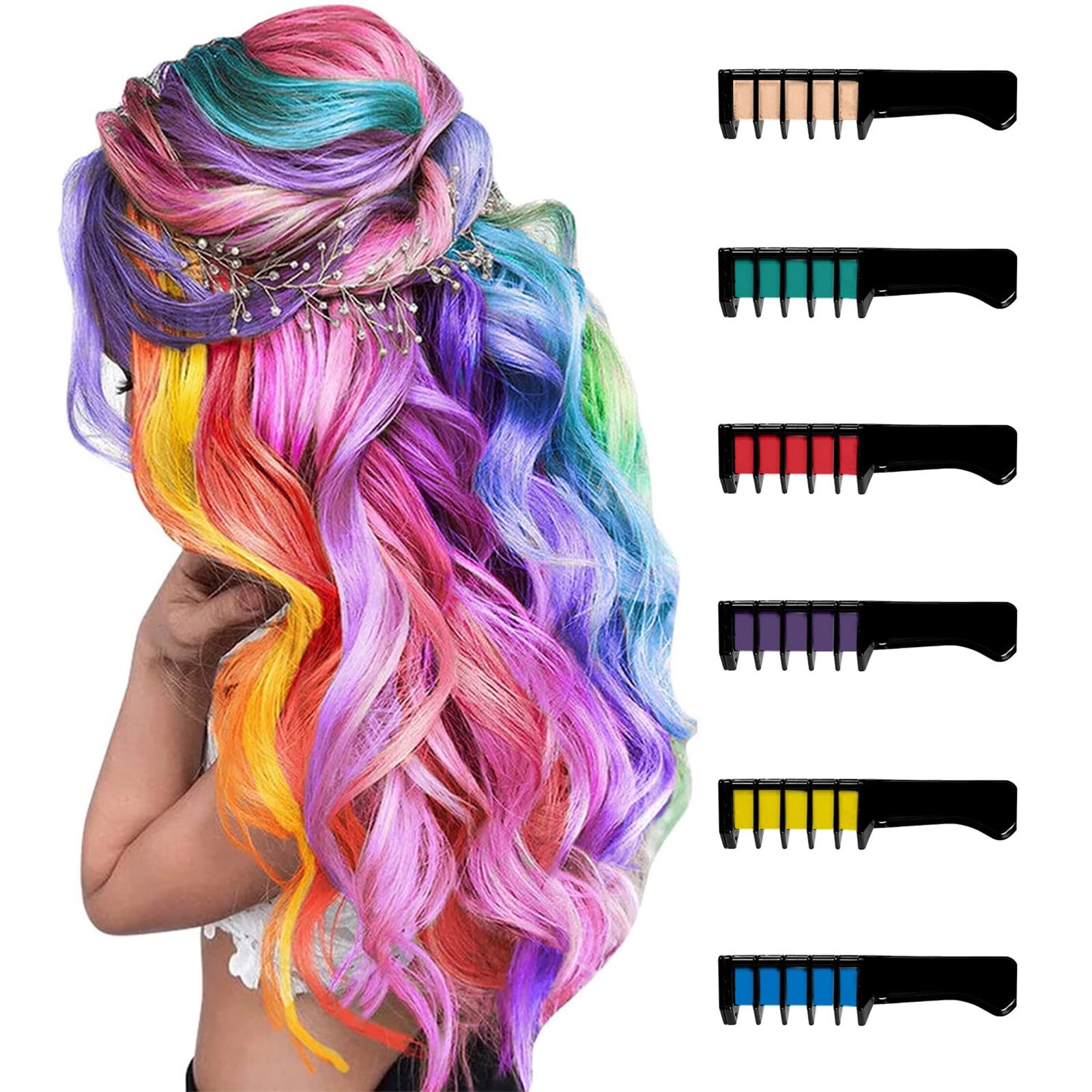 6 piezas peine de tiza para cabello tinte temporal brillante para niñas sin solución rápida oscuro