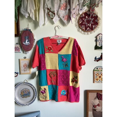 90's/Y2K deadstock VTG patchwork style embroidered sweater