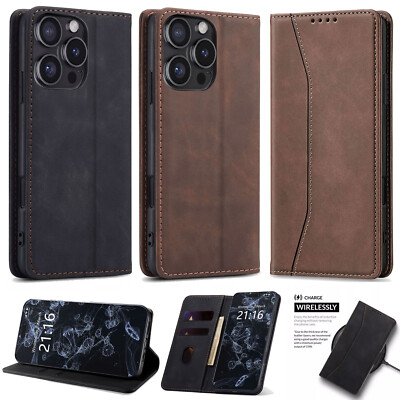 For Apple iPhone 16/16 Plus/16 Pro Max/16e Leather Wallet Case Shockproof Cover