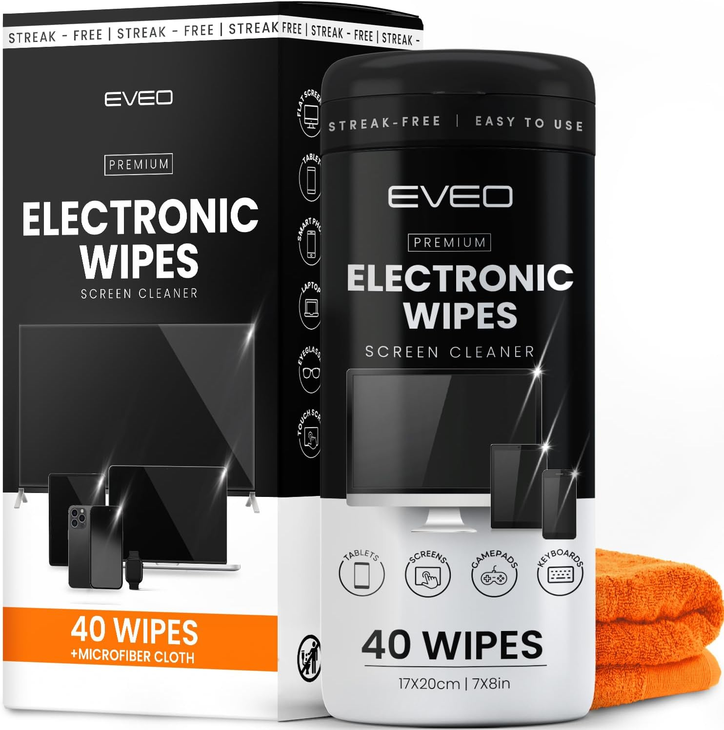 Electronic Wipes Screen Cleaner – 40 Streak-Free Disposable Computer & Monitor Cleaning Wipes