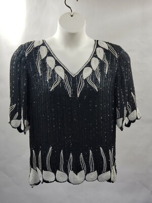 Vintage Imperial 100% silk beaded blouse
