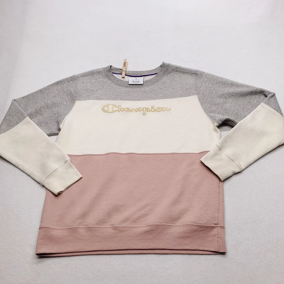 Champion Casual Long Sleeve Pullover Sweatshirt Womens Size Medium M Gray White - Image 2 of 4