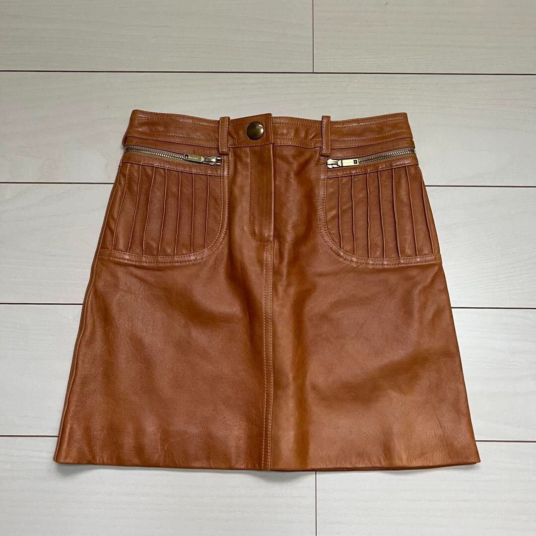 Authentic Celine Vintage Skirt Leather Brown Size 34