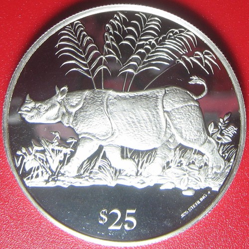 1993 BRITISH VIRGIN ISLANDS $25 SILVER PROOF JAVAN RHINOCEROS RHINO WILDLIFE BVI - Picture 5 of 10