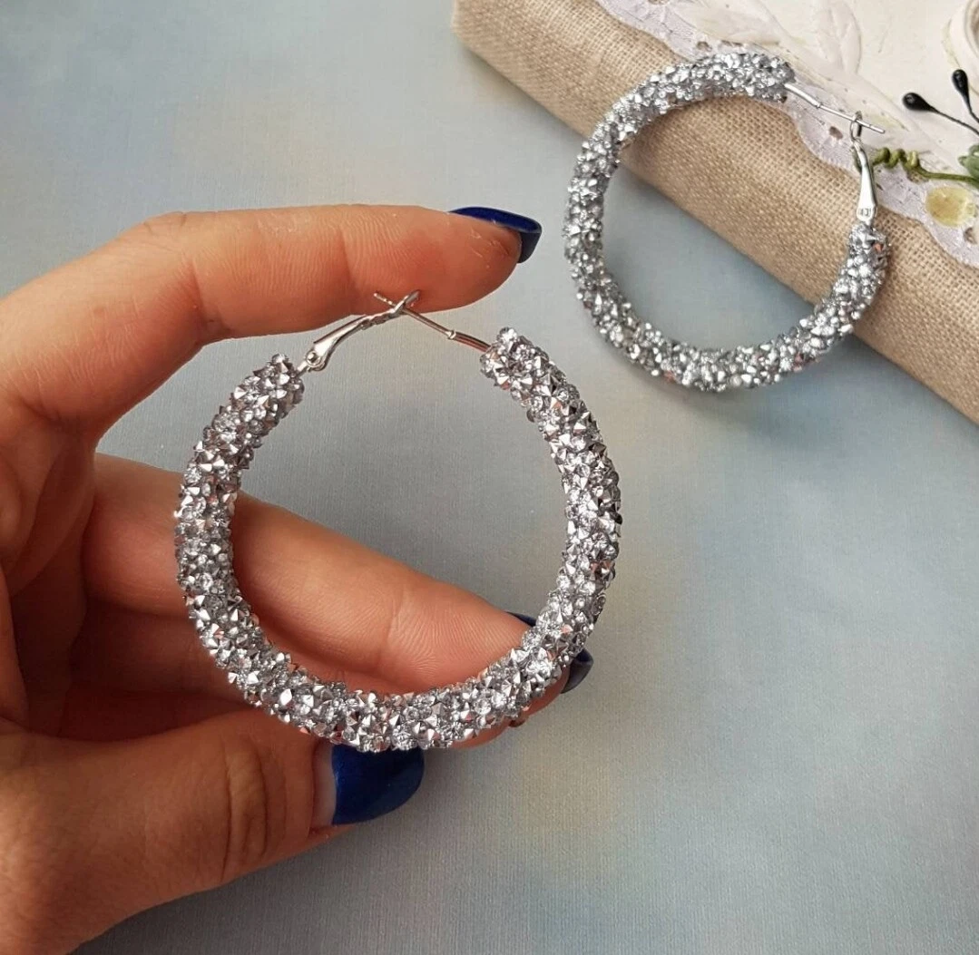 Rhinestone hoop earrings large outlet