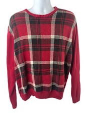VINTAGE Chaps Sweater Mens Large Red Plaid Crew Neck Pullover Ramie Cotton