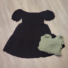 Set of 2 Smocked Dresses Black and Light Olive Womens One Size Fits Most