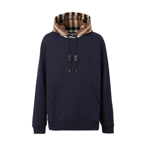 Authentic Burberry Check Hood Pullover Hoodie NavyBlue Size Large