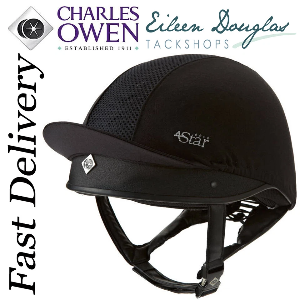 Charles Owen 4 Sterne Jockey Schädel Reitmütze Helm