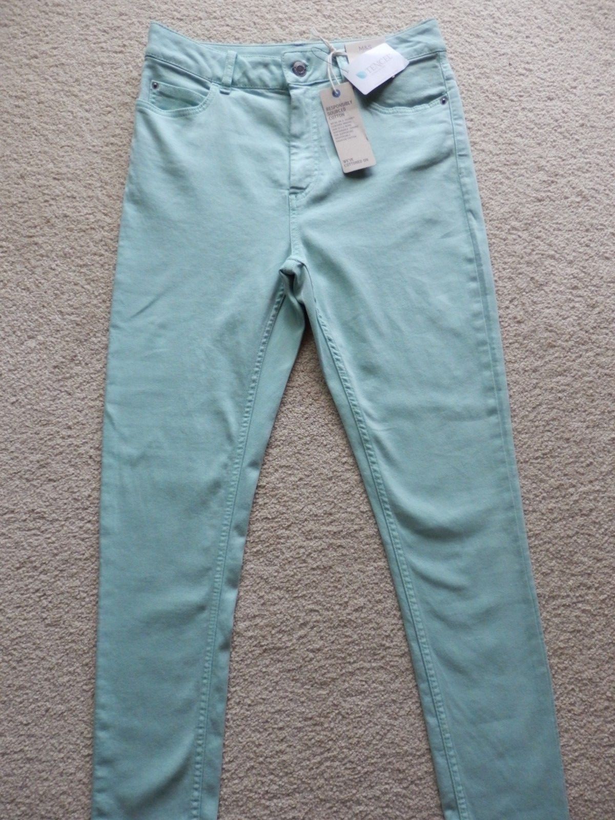 MARKS & SPENCER SUPER SKINNY LIGHT JADE ZIPPED JEANS SIZE 10R