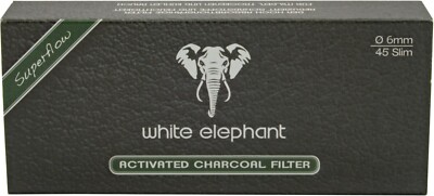 NEW !! 45 × 6MM ACTIVATED CHARCOAL SLIM PIPE & CIGARETTE FILTER / WHITE ELEPHANT
